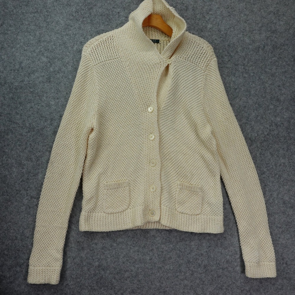 Shawl Collar Cardigan Womens XL Open Knit Cream Cottagecore Lauren Ralph Lauren